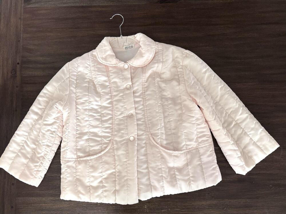 Vintage Lord & Taylor Nanette Bed Jacket L Pink Satin Quilted USA MCM 50s 60s
